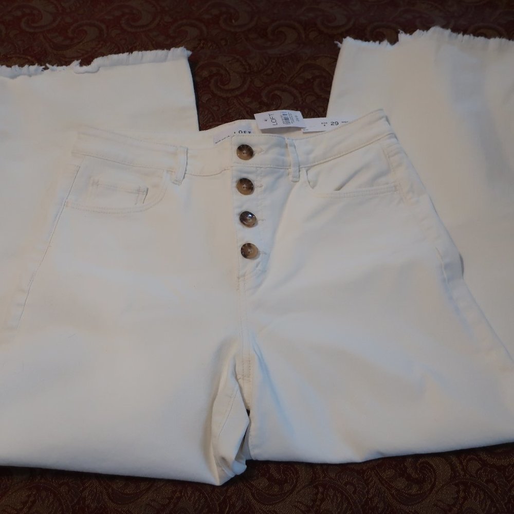 NWT LOFT High Waist Wide Leg Crop Button Fly Raw Hem Size 29 White